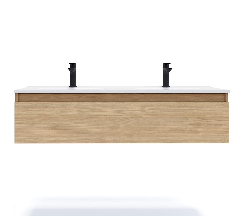 Meuble De Salle De Bain Double Vasque 120cm 1 Tiroir Chêne - Hudson