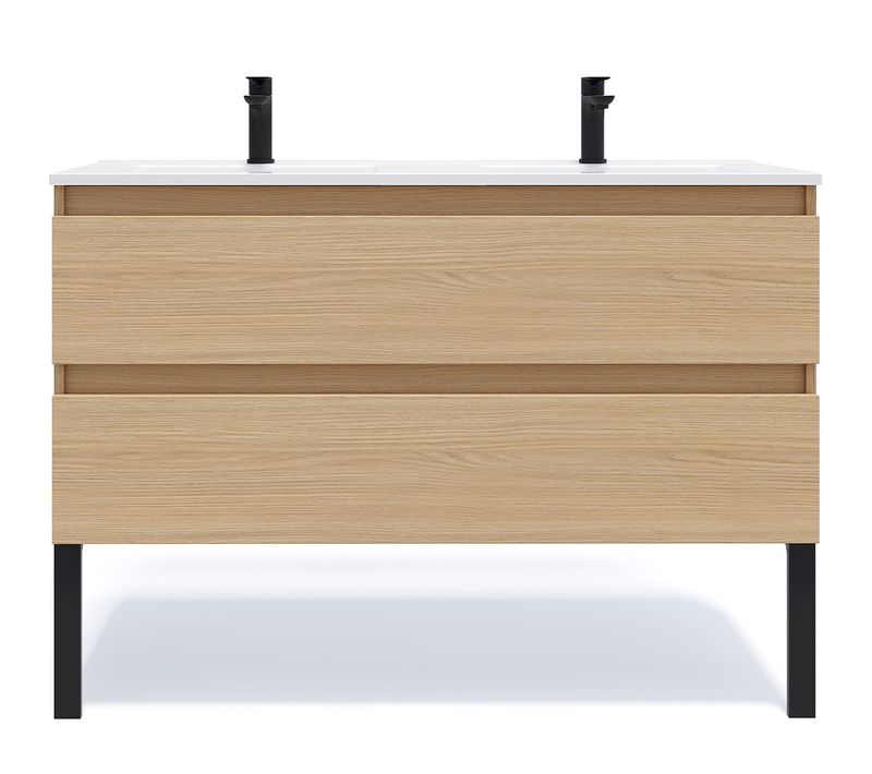 Meuble De Salle De Bain Double Vasque 120cm 2 Tiroirs Chêne - Hudson