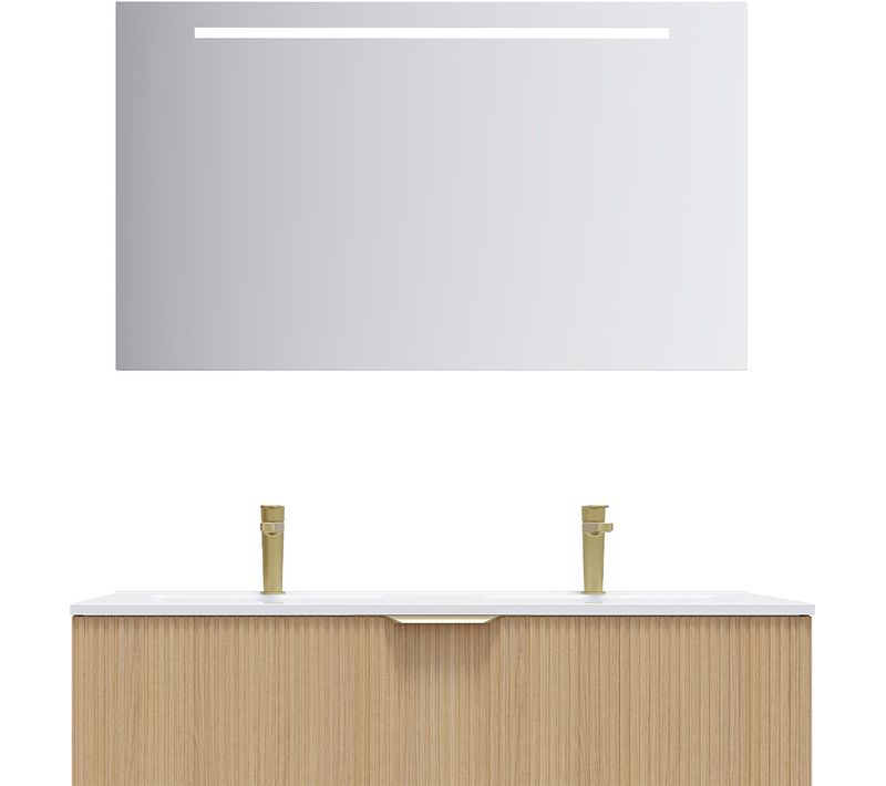 Meuble De Salle De Bain Double Vasque 120cm 1 Tiroir Cannelé + Miroir - Venice
