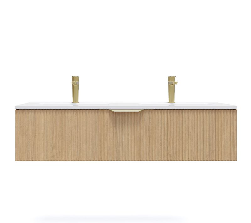 Meuble De Salle De Bain Double Vasque 120cm 1 Tiroir Cannelé - Venice