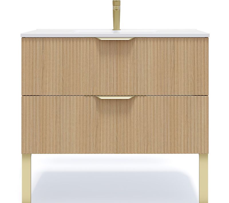 Meuble De Salle De Bain Vasque Intégrée 90cm 2 Tiroirs Cannelé - Venice