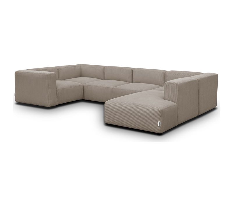 Canapé Modulable Panoramique 9 Places Ouvert à Droite + Pouf En Velours Côtelé Taupe - Modulo