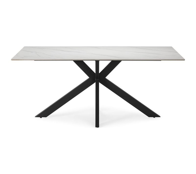 Table à Manger Rectangulaire En Céramique Effet Marbre Blanc 8 Pers. 180 Cm - Svenn