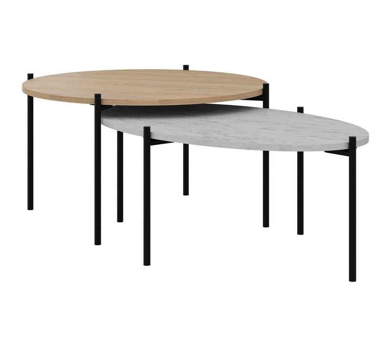 Lot De 2 Tables Basses Gigognes Effet Chêne Et Effet Marbre Gris - Loris