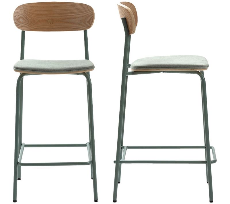 Lot De 2 Tabourets De Bar En Tissu Aigue-marine Et Effet Bois - Svala