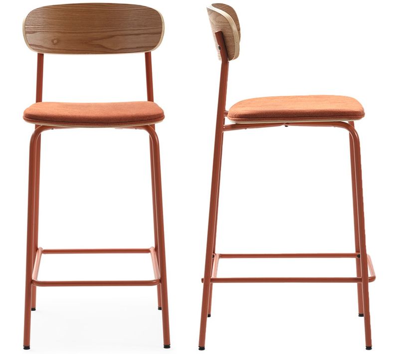 Lot De 2 Tabourets De Bar En Tissu Terracotta Et Effet Bois - Svala
