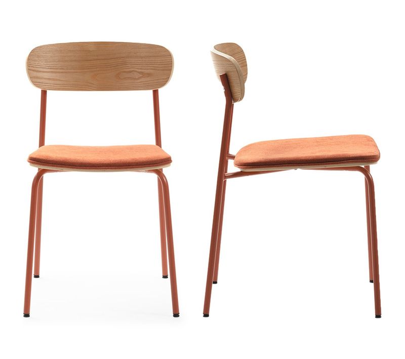 Lot De 2 Chaises En Tissu Terracotta Et Effet Bois - Svala