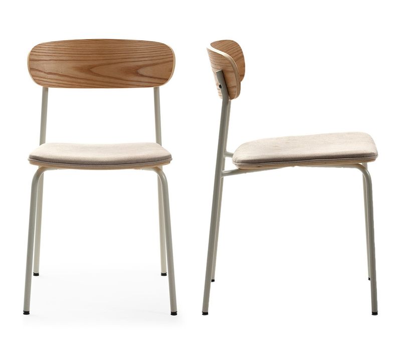 Lot De 2 Chaises En Tissu Beige Et Effet Bois - Svala