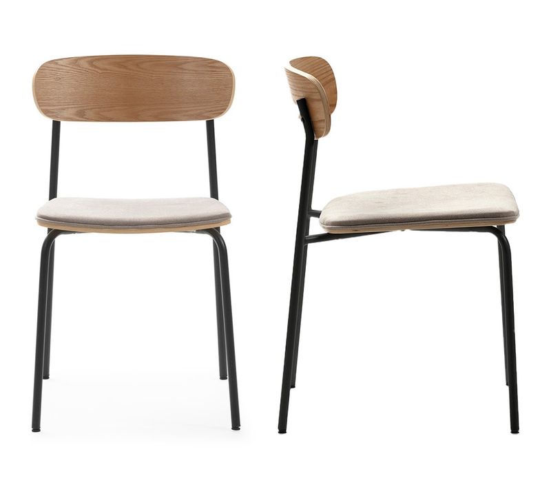 Lot De 2 Chaises En Tissu Taupe Et Effet Bois - Svala