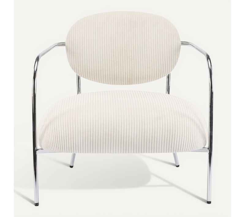Fauteuil En Velours Cotelé Beige Et Piètement Chromé - Léon
