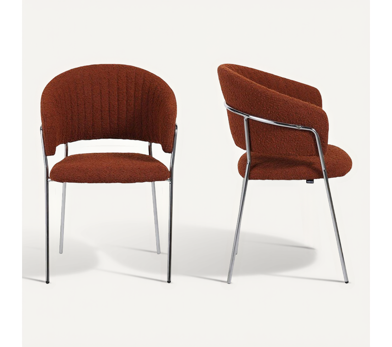 Lot De 2 Chaises En Tissu Bouclé Rouille Et Piètement Chromé - Isya