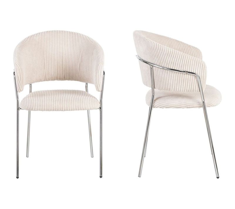 Lot De 2 Chaises En Velours Côtelé Beige Et Piètement Chromé - Isya