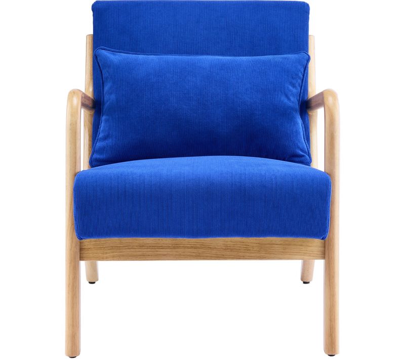 Fauteuil En Bois Et Velours Côtelé Bleu électrique - Lanna
