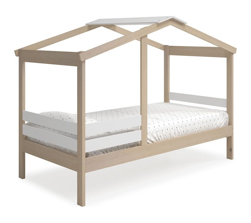 Lit Cabane Enfant 90x190 Cm En Bois Clair/blanc - Violette