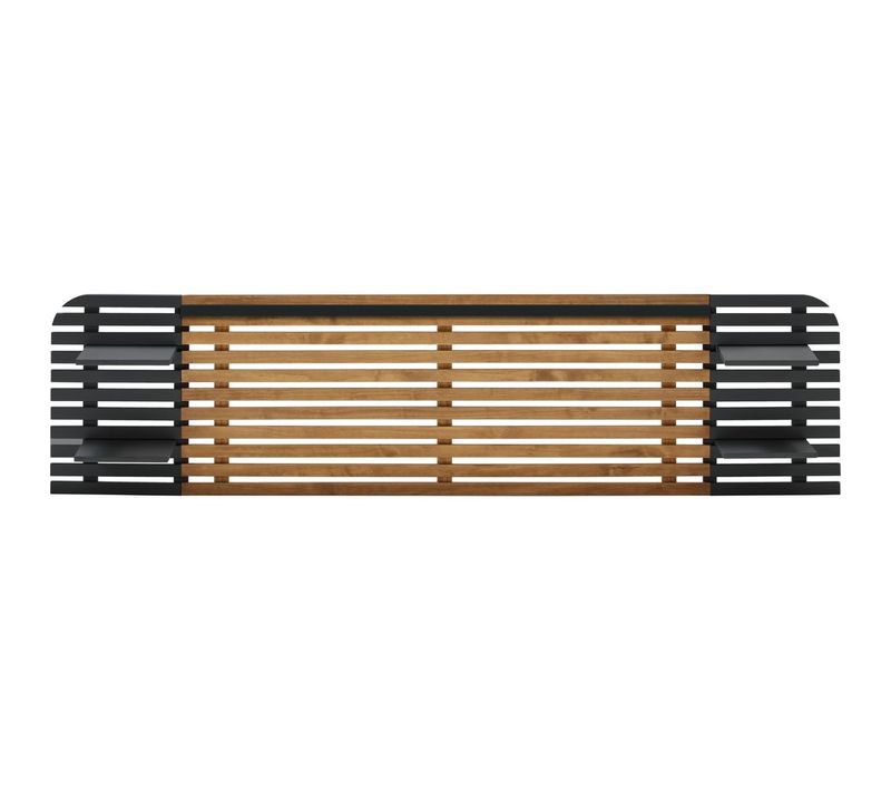 Tête De Lit Adulte En Lattes De Bois Clair / Noir Avec Chevets Intégrés 240 Cm - Scala