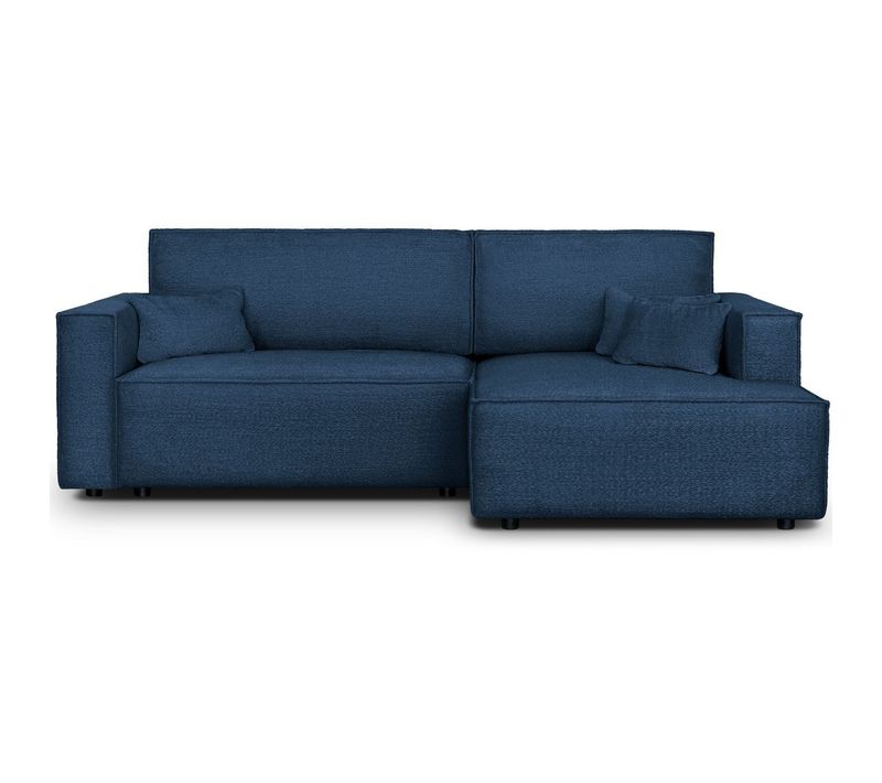 Canapé D'angle à Droite Convertible 3 Places En Tissu Bouclé Bleu Foncé - Asti