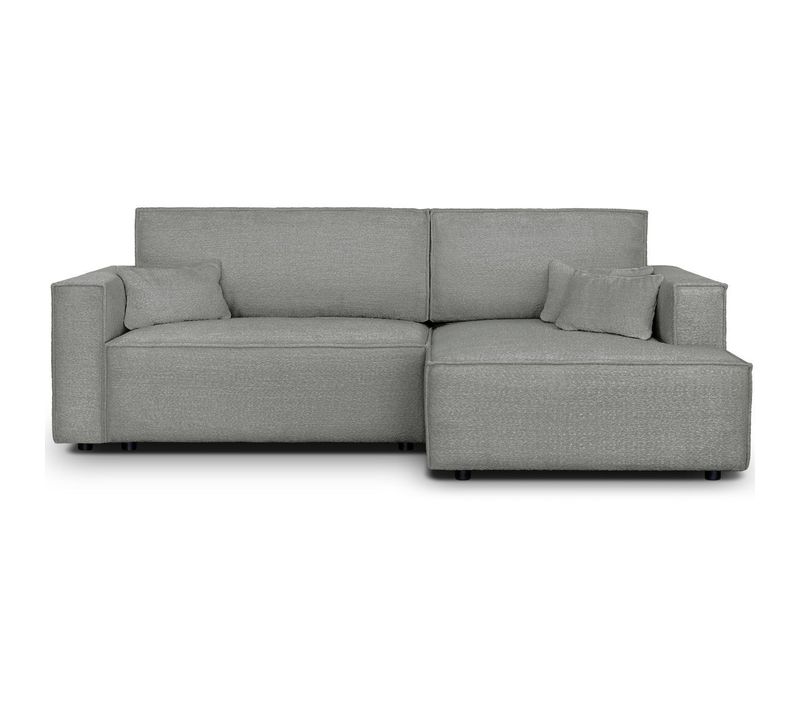 Canapé D'angle à Droite Convertible 3 Places En Tissu Bouclé Gris Clair - Asti