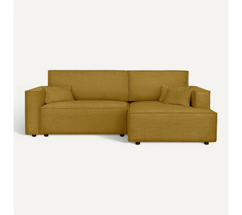 Canapé D'angle à Droite Convertible 3 Places En Tissu Bouclé Jaune Moutarde - Asti