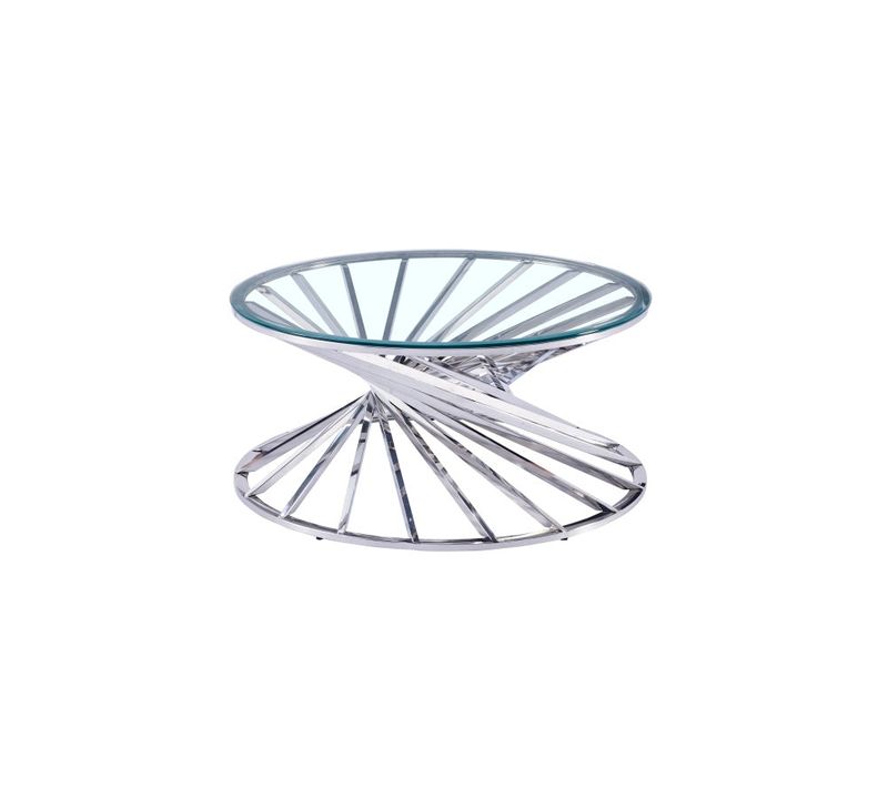 Table Basse Nautilus Ronde Plateau Verre Trempé Transparent Pieds Chrome D80x45cm
