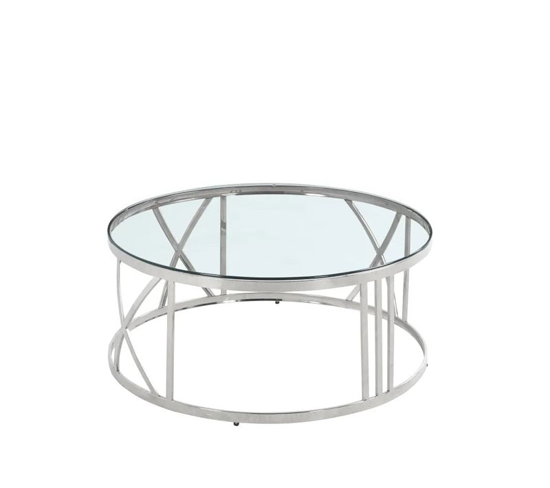 Table Basse Atmos Ronde Plateau Verre Trempé Transparent Pieds Chrome D100x45cm