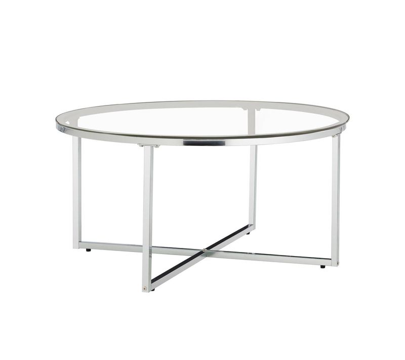Table Basse Ronde Lorie Chrome Plateau En Verre D90 Cm - Transparent
