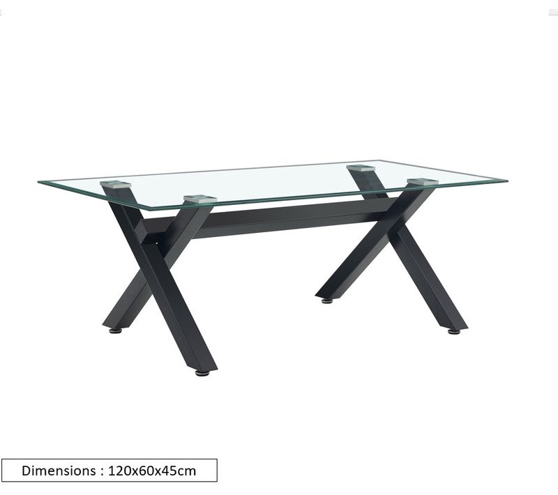 Table Basse Ixe Métal Chrome Plateau Verre Trempé Transparent 120x60x45cm