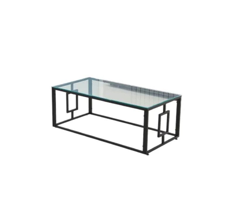 Table Basse Sophie Pieds Métal Noir Plateau Verre Trempé Transparent 120x60x45cm