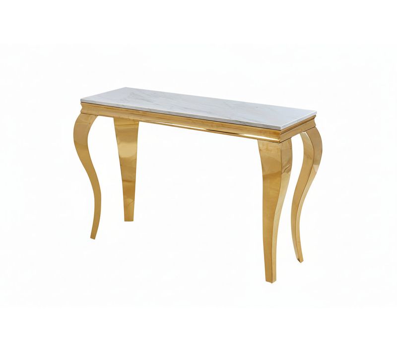 Console Gold Verre Marbré Blanc 110x50x85 Cm Baroque