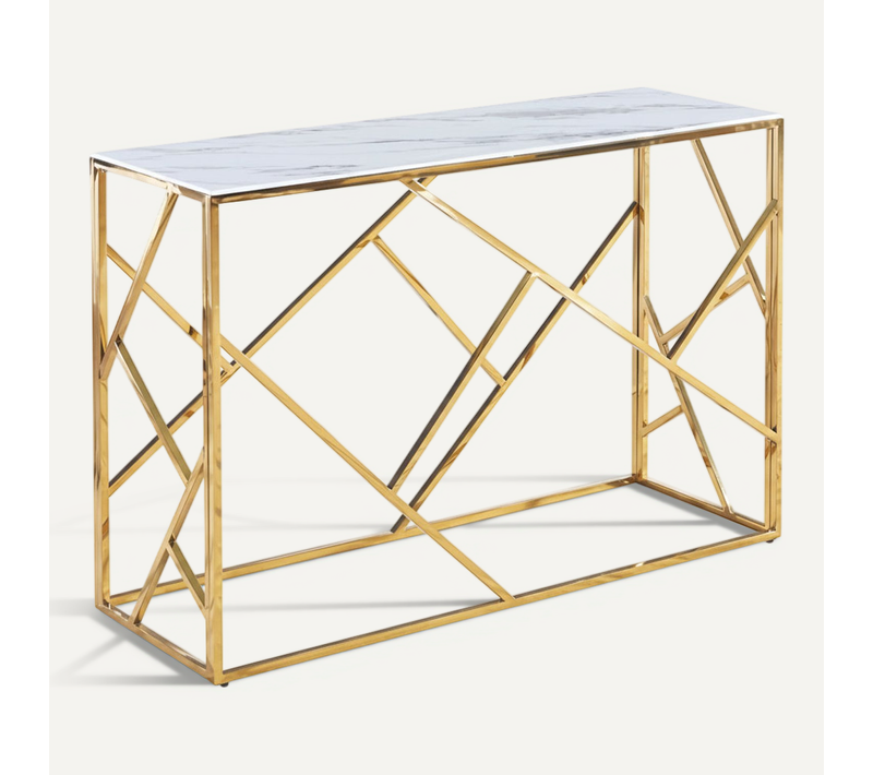 Console Gold Verre Marbré Blanc 120x40x78 Cm Geomag