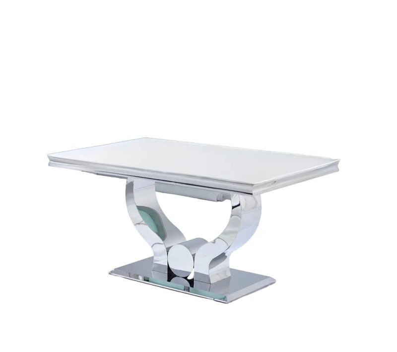 Table à Manger Trofy 4 à 6 Personnes 150x90 Cm Chrome Plateau En Verre Blanc