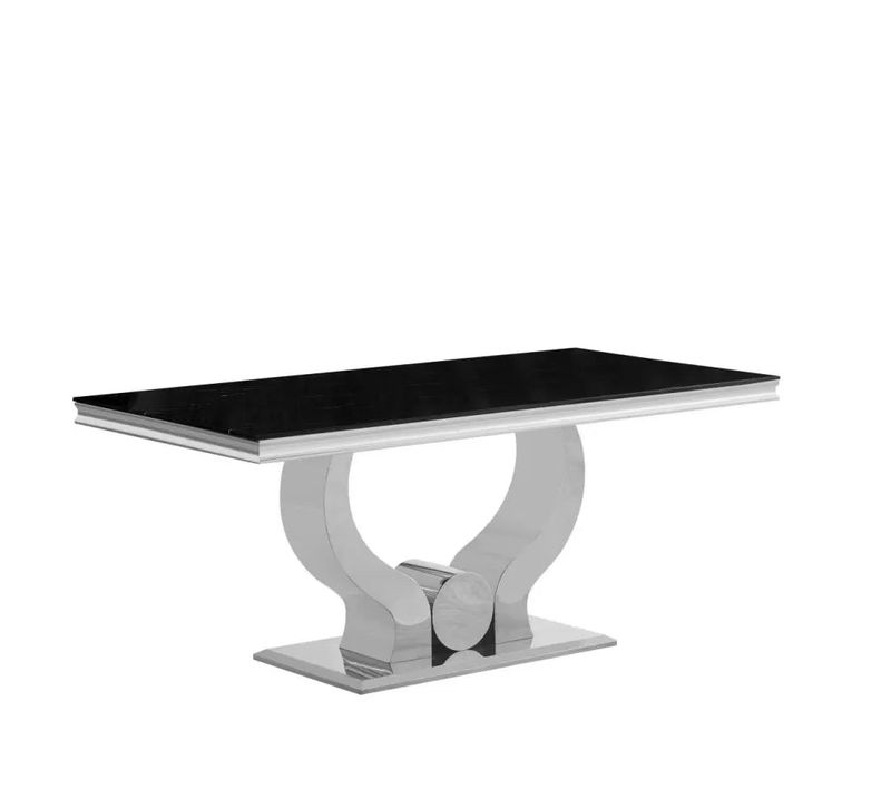 Table à Manger Trofy 4 à 6 Personnes 150x90 Cm Chrome Plateau En Verre Noir