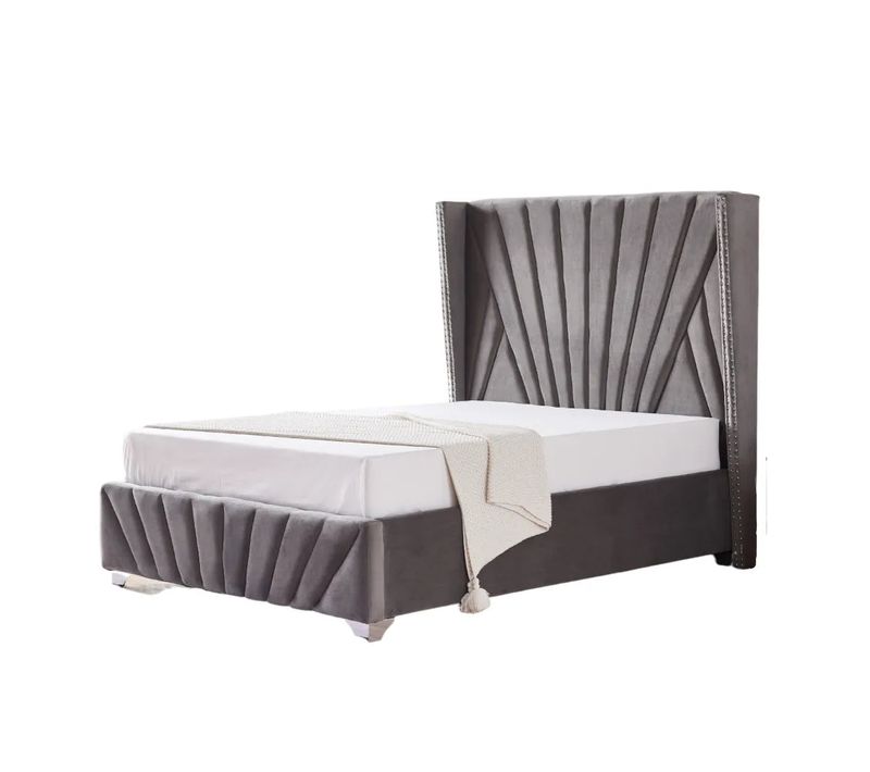 Lit 2 Places 180x200cm Bonifacio Velours Sommier Intégré