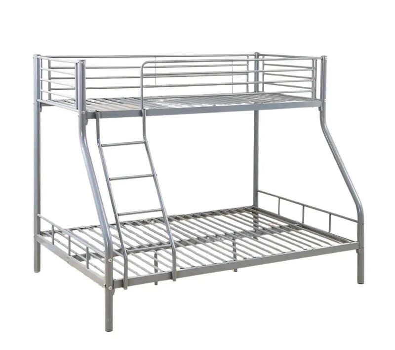 Lit Superposé 3 Places 2+1 - 190x140 Cm - Avec Sommier - Gris Métal