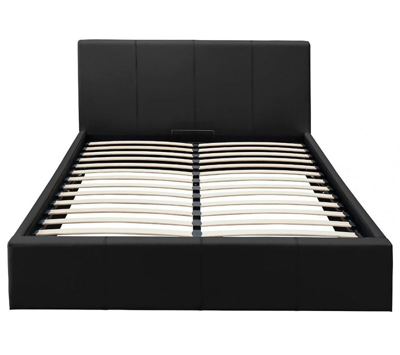 Lit Coffre 2 Places Bastien Simili Cuir Noir 140x190 Cm Sommier Inclus