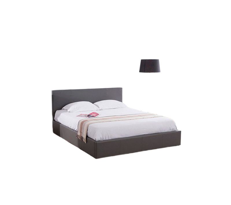 Lit Coffre 2 Places Bastien Simili Cuir Gris 140x190 Cm Sommier Inclus