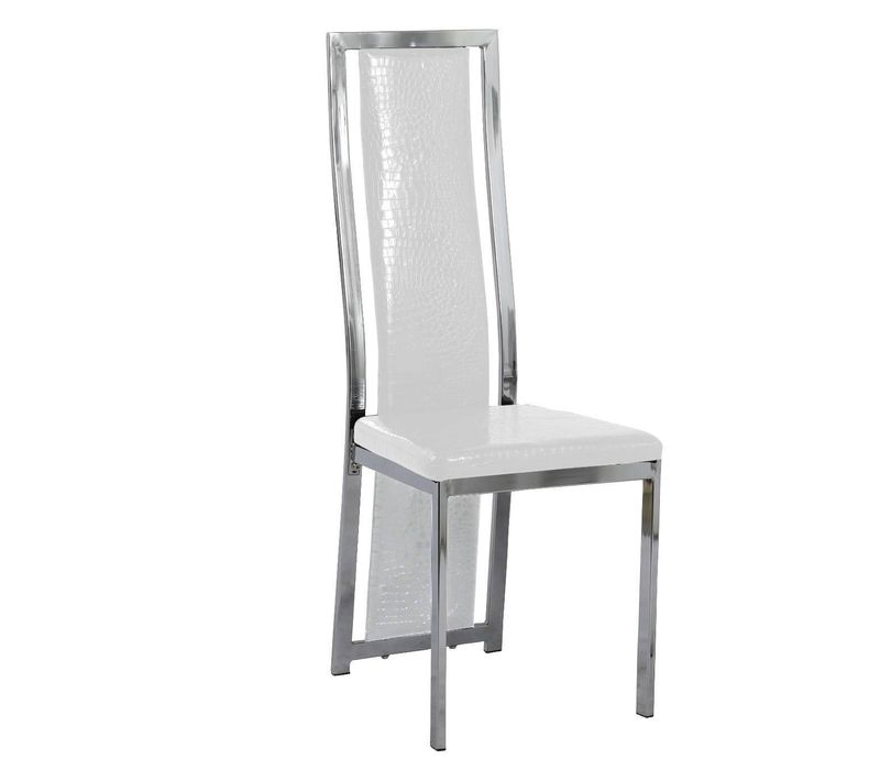 Lot De 6 Chaises Dana Simili Cuir Croco Blanc Contour Chromé