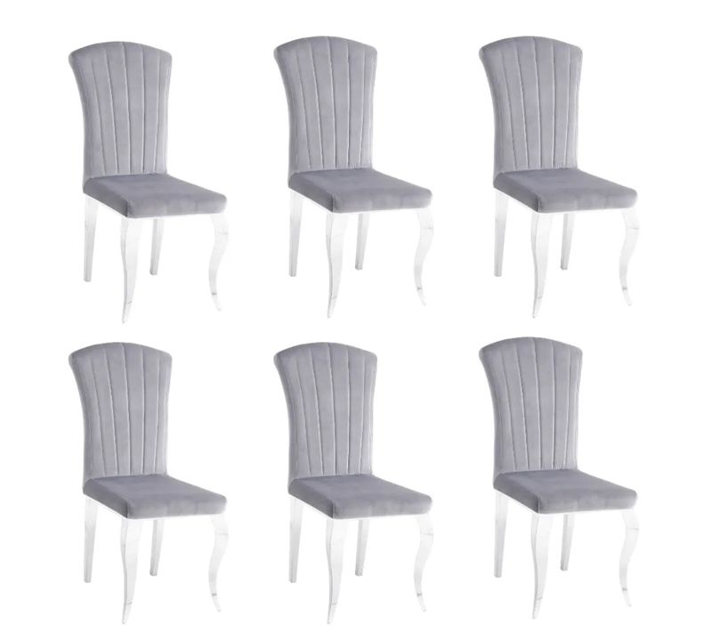 Lot De 6 Chaises Baroque Louis Chrome Velours Gris