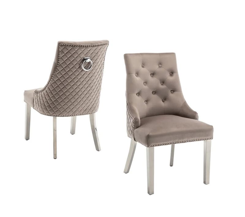 Lot De Chaises Anneau Matelassée Et Cloutée Chrome Velours