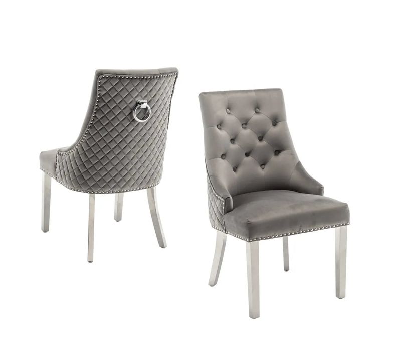 Lot De Chaises Anneau Matelassée Et Cloutée Chrome Velours