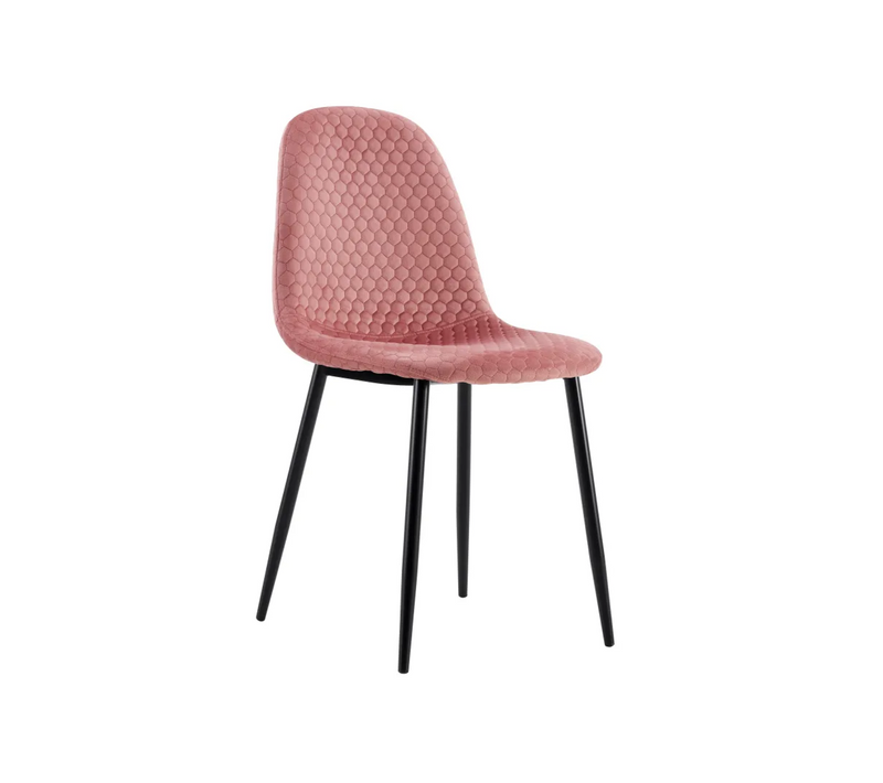 Lot 4 Chaises Salle à Manger Scandinave Alvéole Velours Vieux Rose Pieds Métal Noir