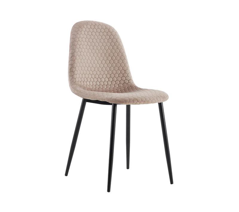 Lot 4 Chaises Salle à Manger Scandinave Alvéole Velours Taupe Pieds Métal Noir