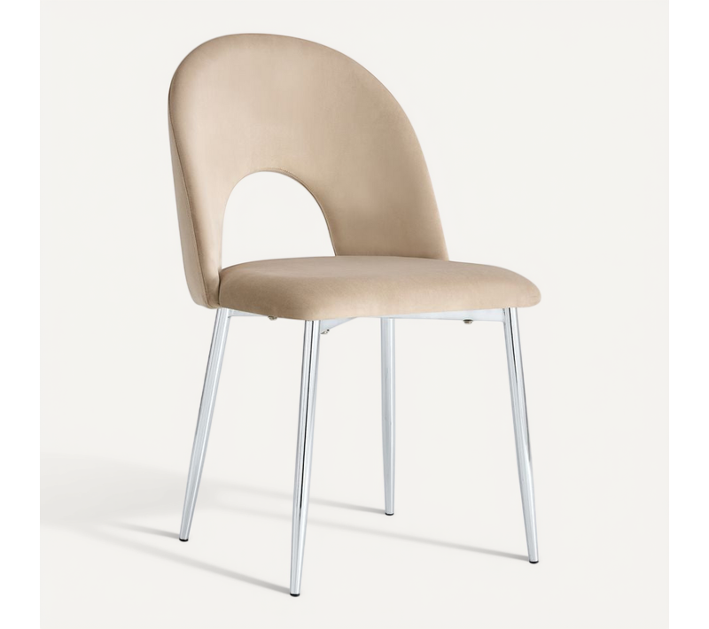 Lot De 4 Chaises Teddy Chrome Velours - Taupe