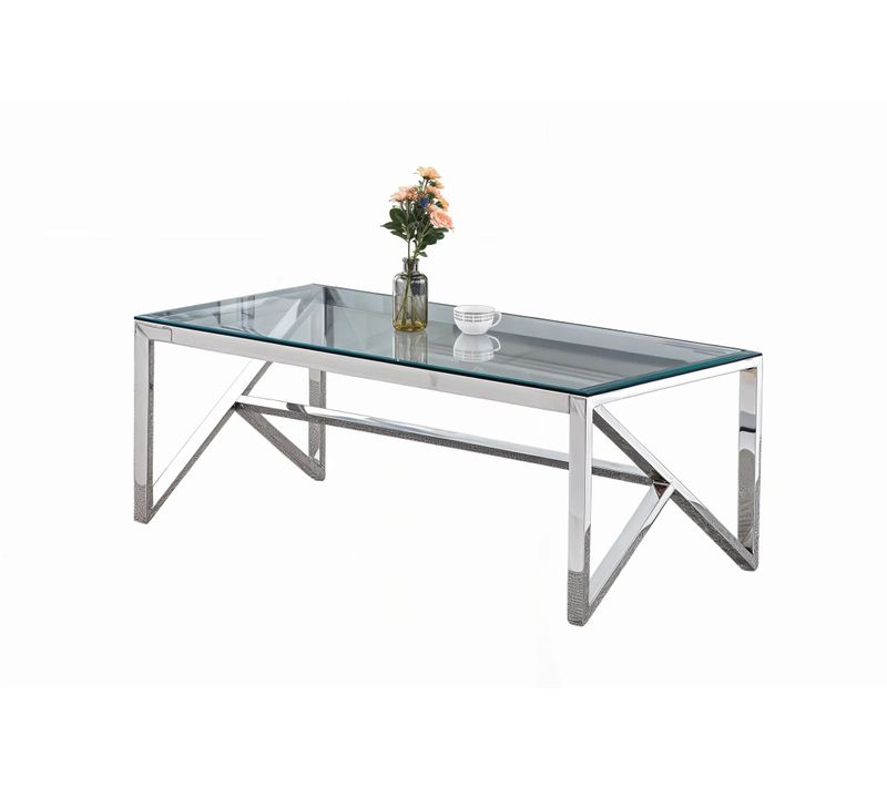 Table Basse Majestique Chrome Et Plateau En Verre 120x60x45 Cm - Transparent