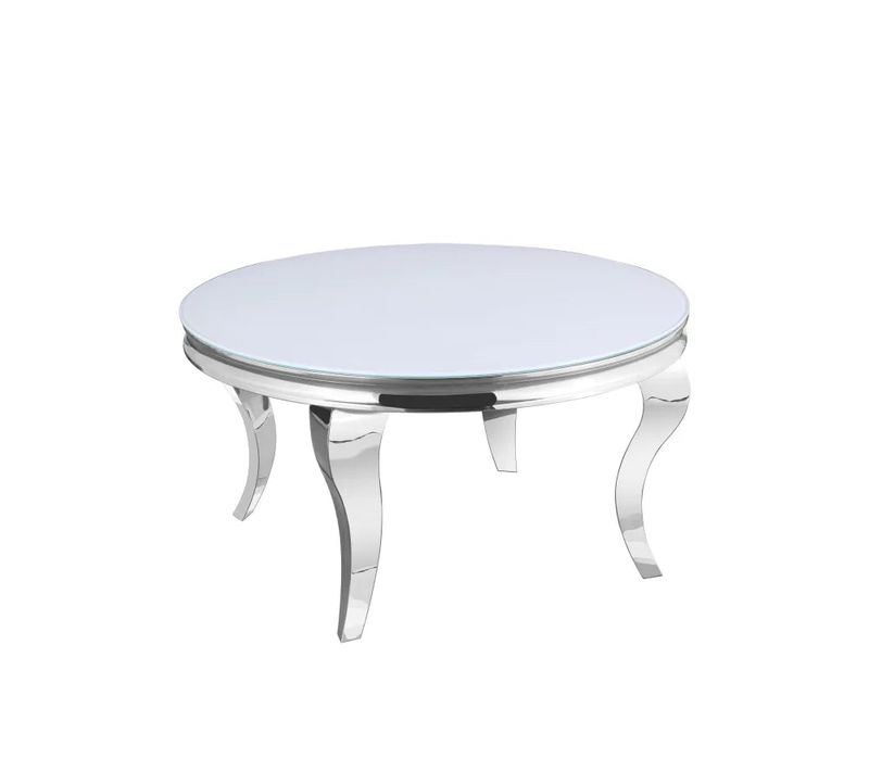 Table Basse Ronde Baroque Chrome Et Plateau En Verre De 80 Cm - Blanc