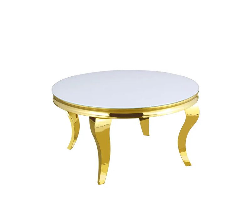 Table Basse Ronde Baroque Gold Et Plateau En Verre Blanc De 80 Cm