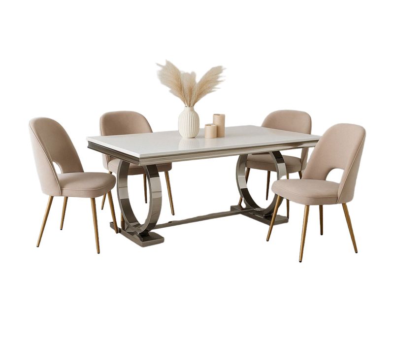 Table à Manger Rectangulaire Verre Blanc et Chrome – 180×90×75 Cm – Omega