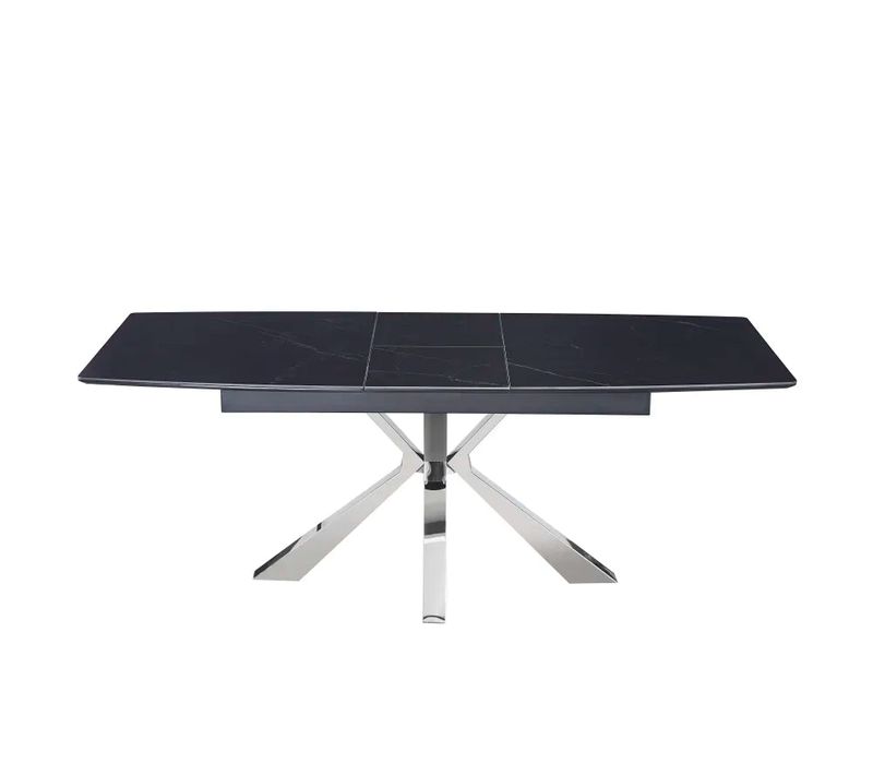 Table à Manger Extensible Céramique Marbrée Noire Chrome – 160/200 Cm - Bianca