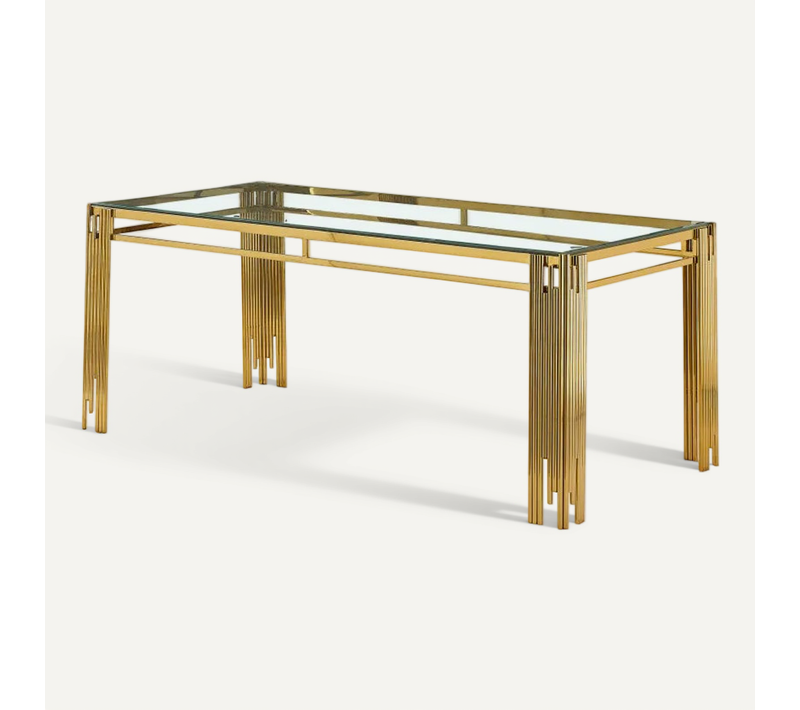 Table à Manger Rectangulaire Gold Plateau En Verre Transparent - 180x90x75 Cm - Flute