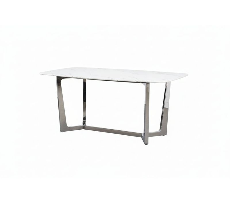 Table à Manger Plateau Granite Marbré Blanc 180x90 Cm – Gossip