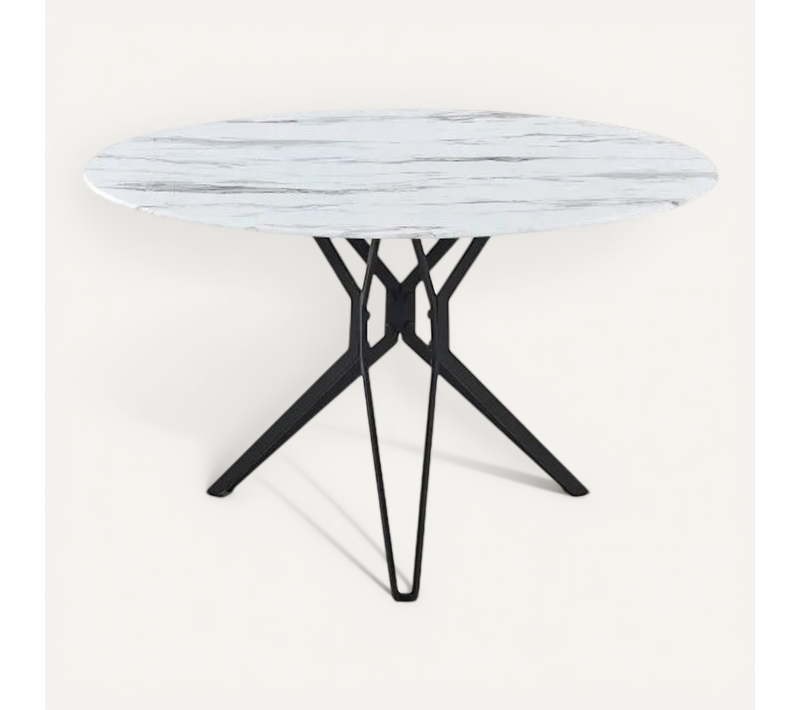 Table à Manger Ronde Verre Effet Marbré 120x75 Cm – Electra